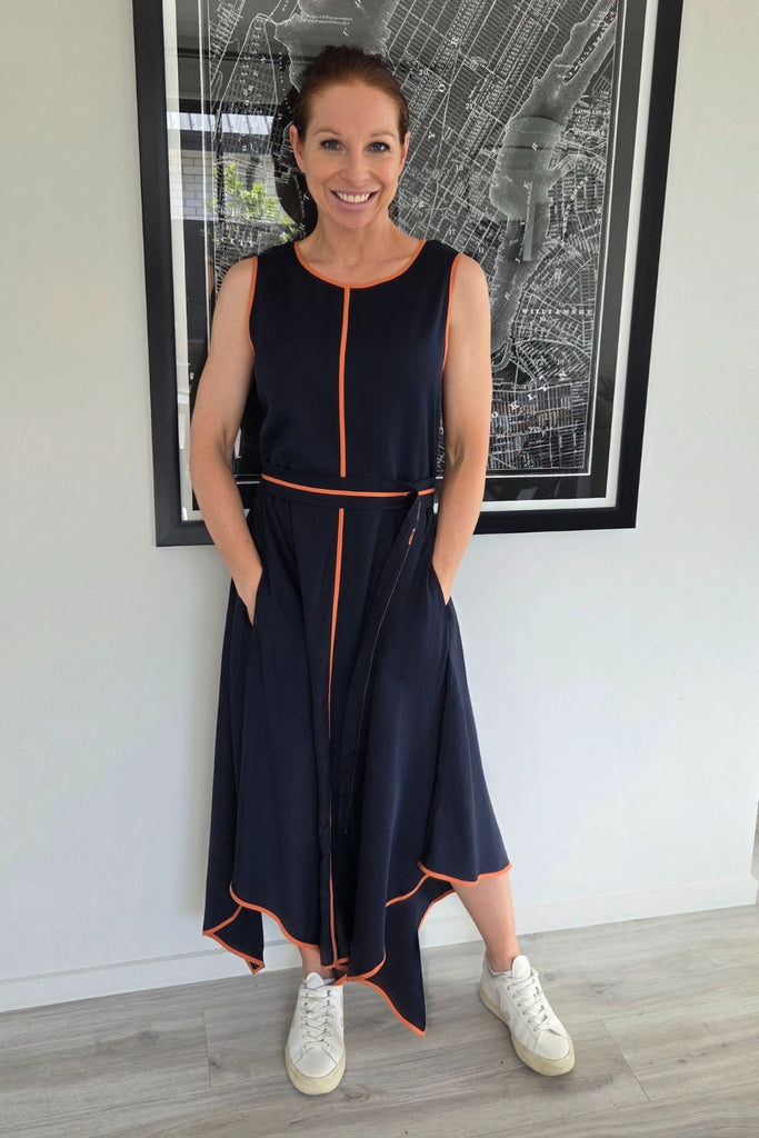 Marco Polo Waterfall Trim Dress Ink From BoxHill