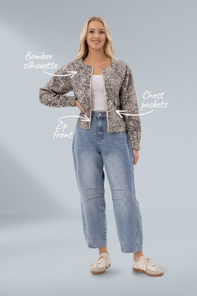 Mi Moso Zip Line Bomber Jacket Leopard From BoxHill