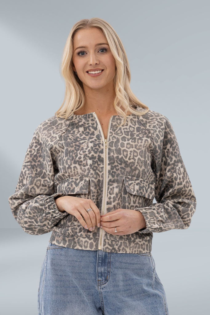 Mi Moso Zip Line Bomber Jacket Leopard From BoxHill