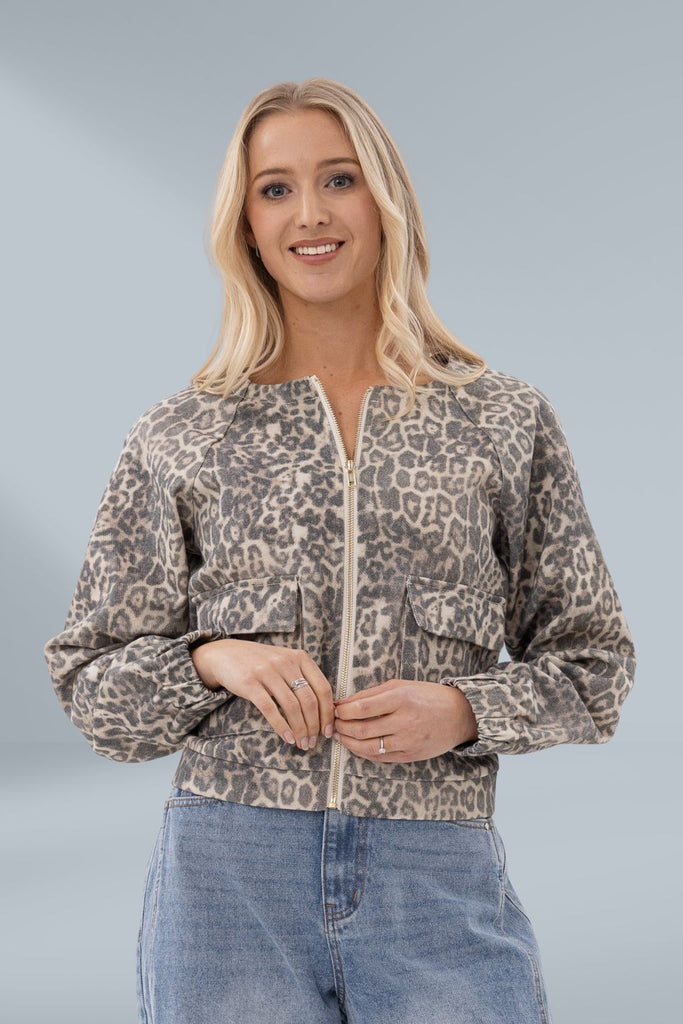 Mi Moso Zip Line Bomber Jacket Leopard From BoxHill
