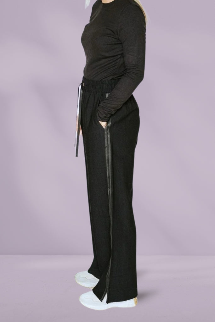 Moke Indiana Wide Leg Pants Black with Satin From BoxHill