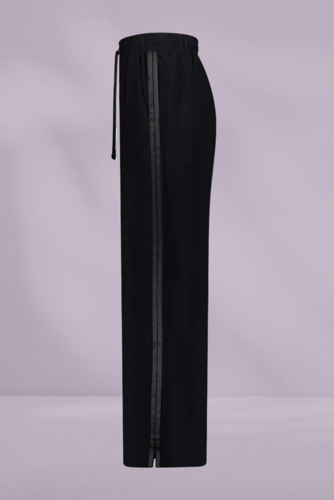 Moke Indiana Wide Leg Pants Black with Satin From BoxHill