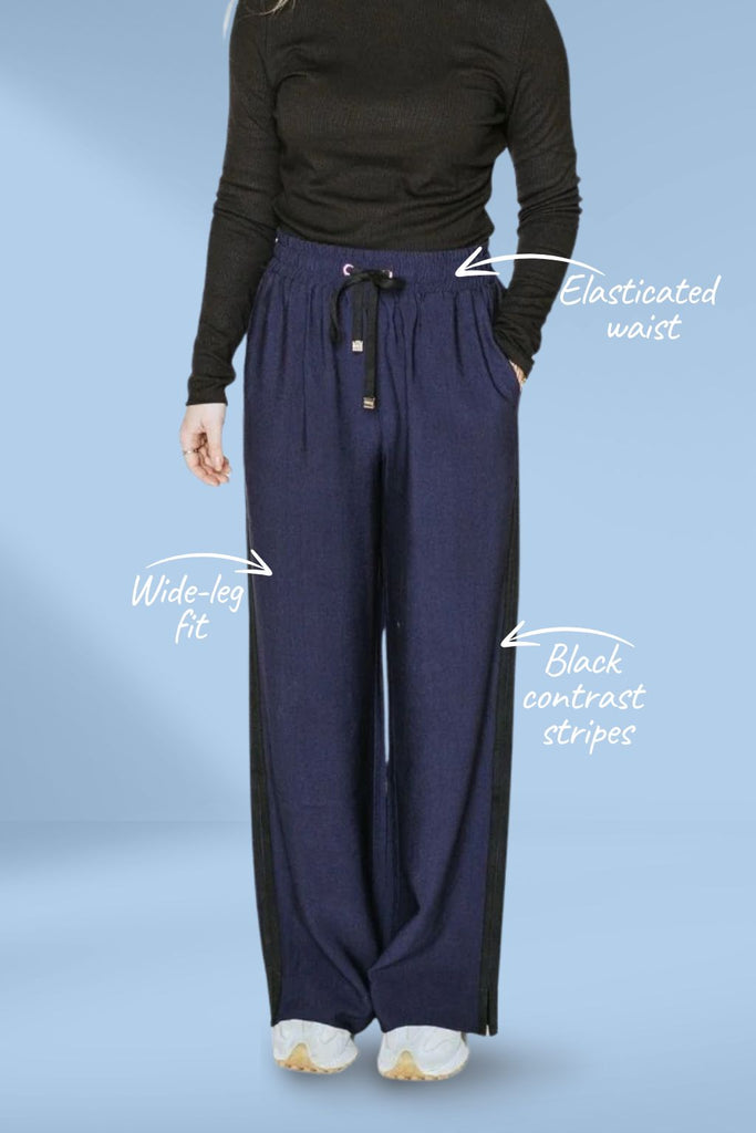 PRE-ORDER Moke Indiana Wide Leg Pants Navy with Black From BoxHill