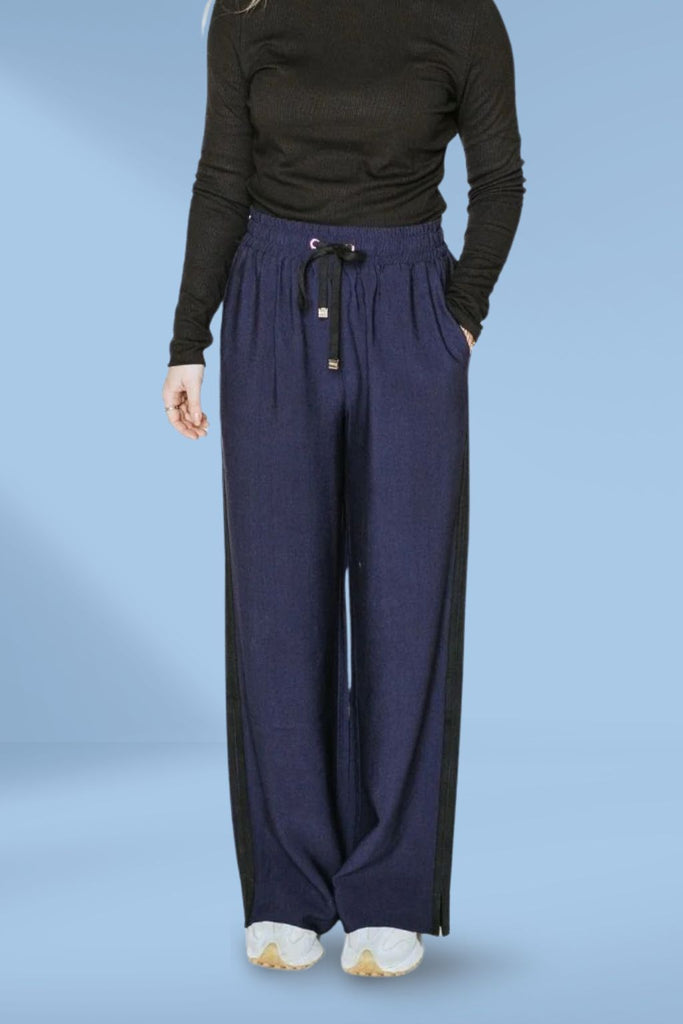 PRE-ORDER Moke Indiana Wide Leg Pants Navy with Black From BoxHill