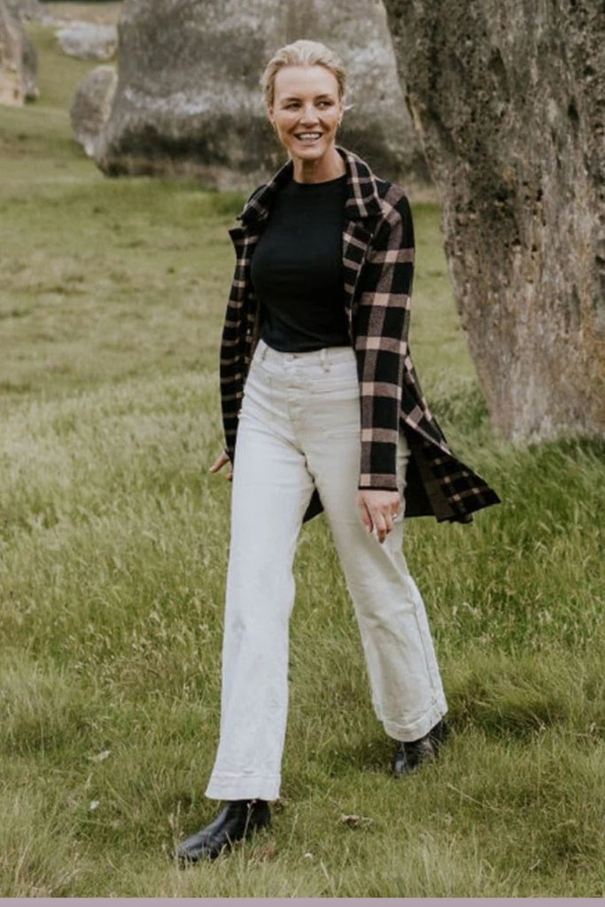 Moke Mila Knit Coatigan Black Barley Check From BoxHill