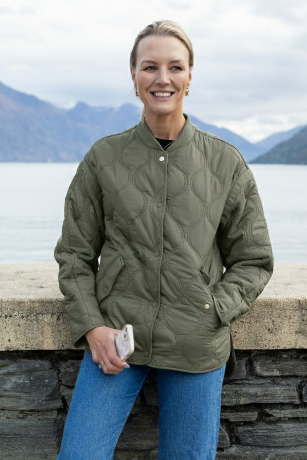 Moke Talei Quilted Bomber Jacket Olive Green Moke