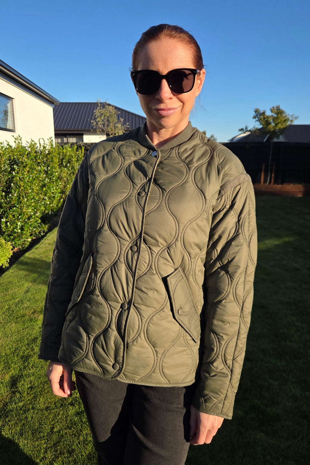 Moke Talei Quilted Bomber Jacket Olive Green Moke
