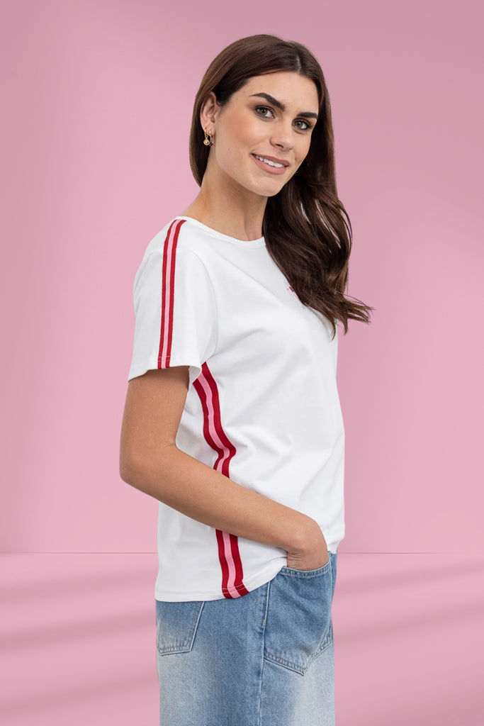 Moss Bee Tee White Candy Stripe From BoxHill