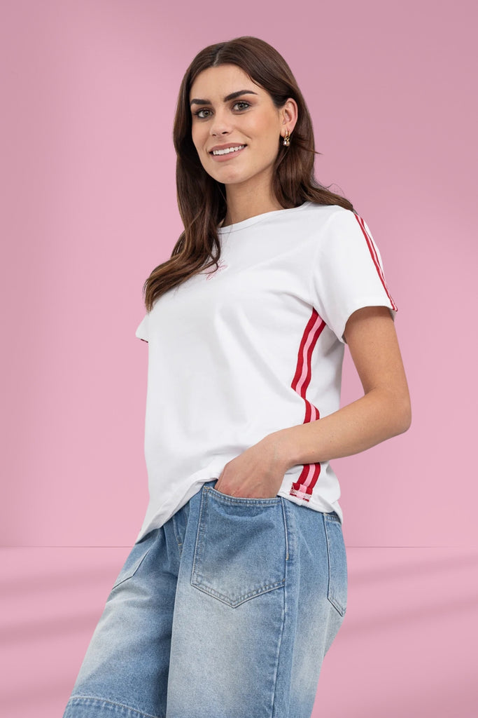Moss Bee Tee White Candy Stripe From BoxHill