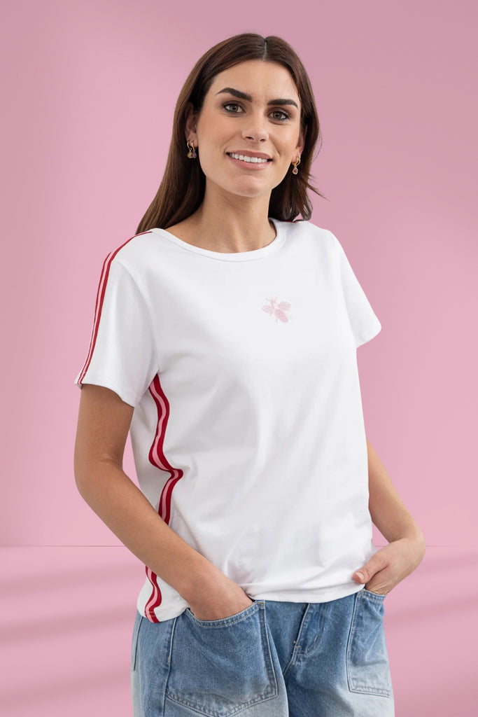 Moss Bee Tee White Candy Stripe From BoxHill