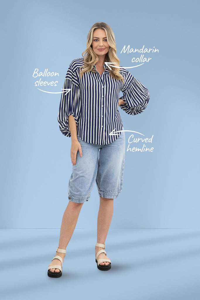 Moss Bronte Shirt Navy Stripe From BoxHill