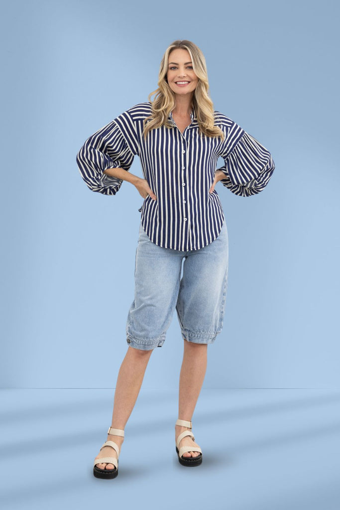 Moss Bronte Shirt Navy Stripe From BoxHill