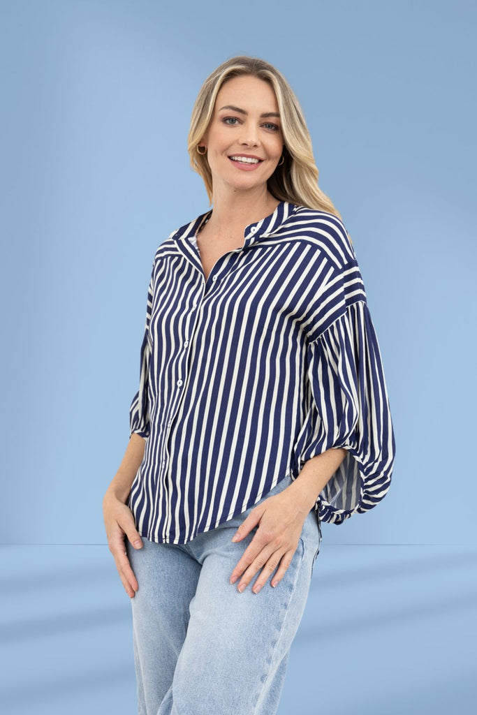 Moss Bronte Shirt Navy Stripe From BoxHill