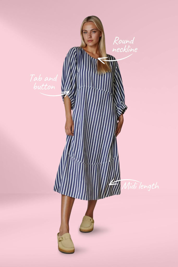 Moss Cocoon Dress Navy Stripe From BoxHill