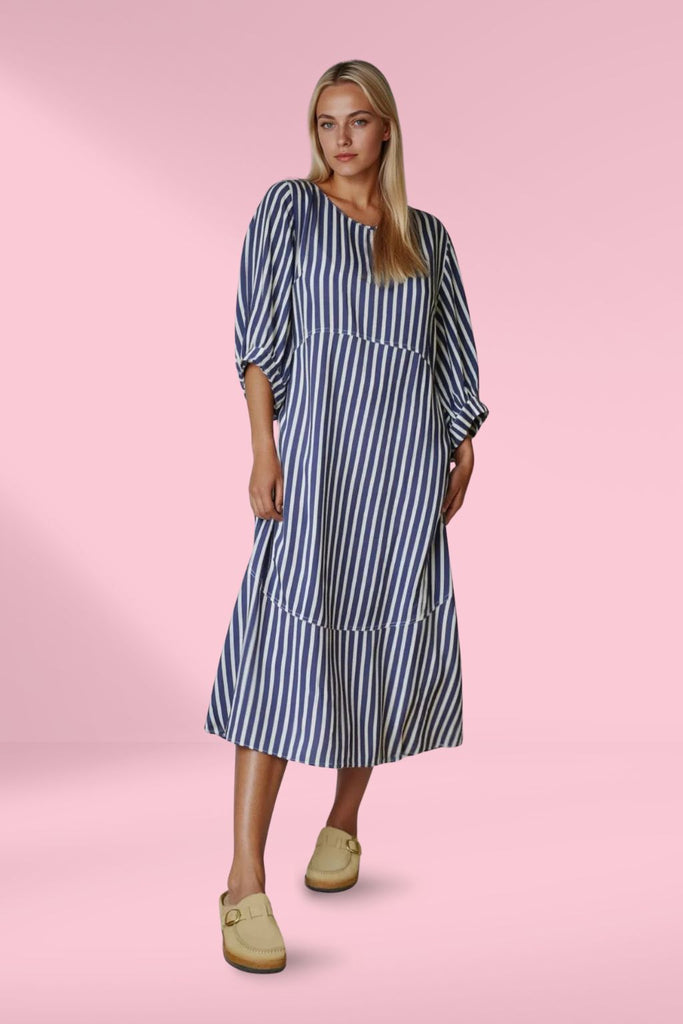 Moss Cocoon Dress Navy Stripe From BoxHill