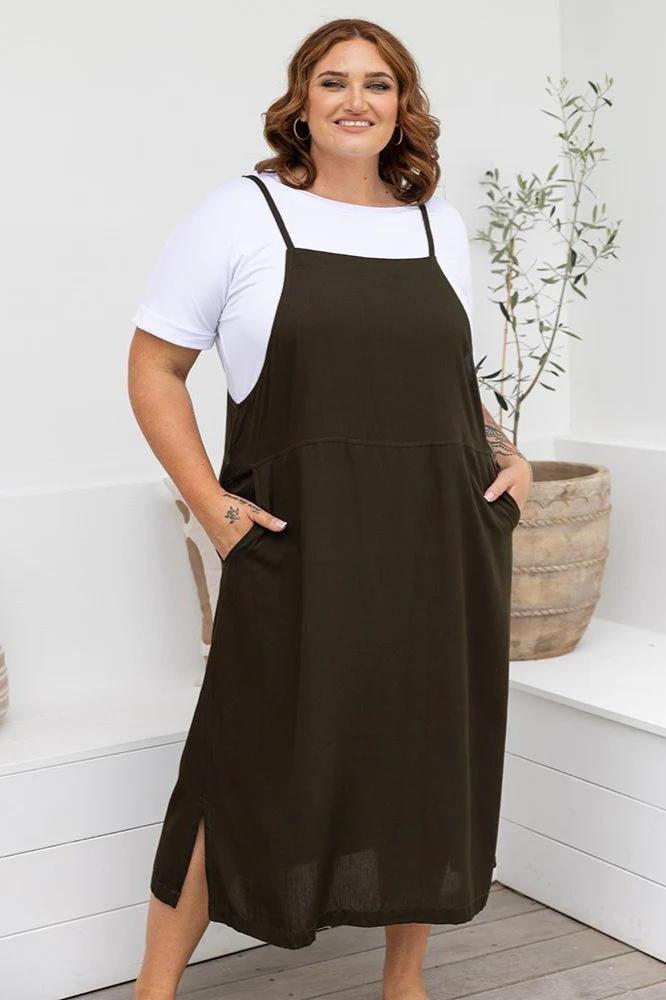 Freez Apron Dress Khaki From BoxHill
