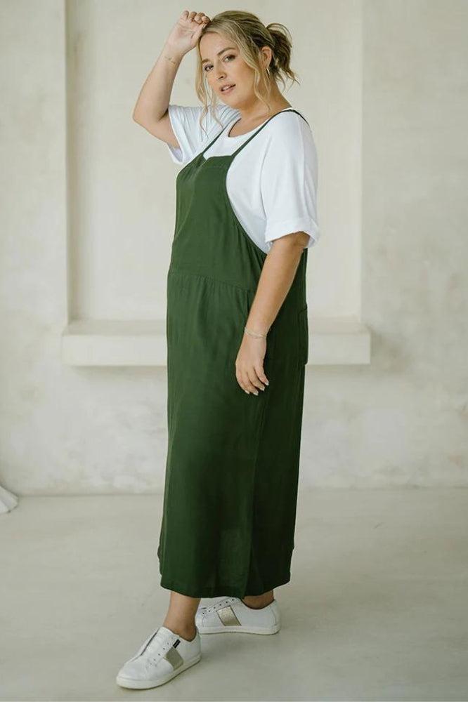 PRE-ORDER Freez Apron Dress Olive From BoxHill