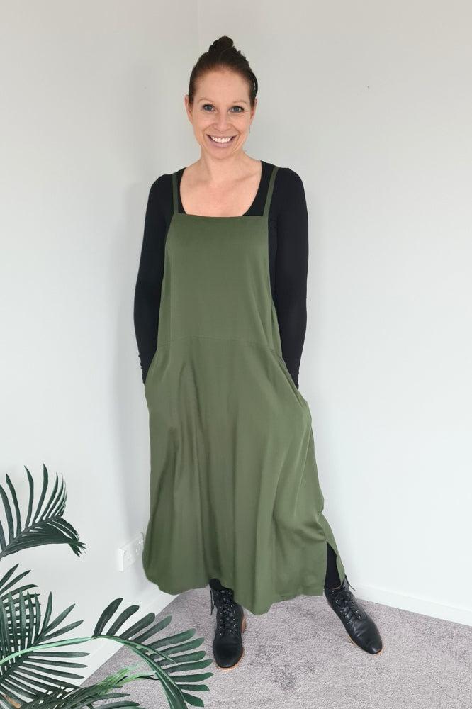 PRE-ORDER Freez Apron Dress Olive From BoxHill