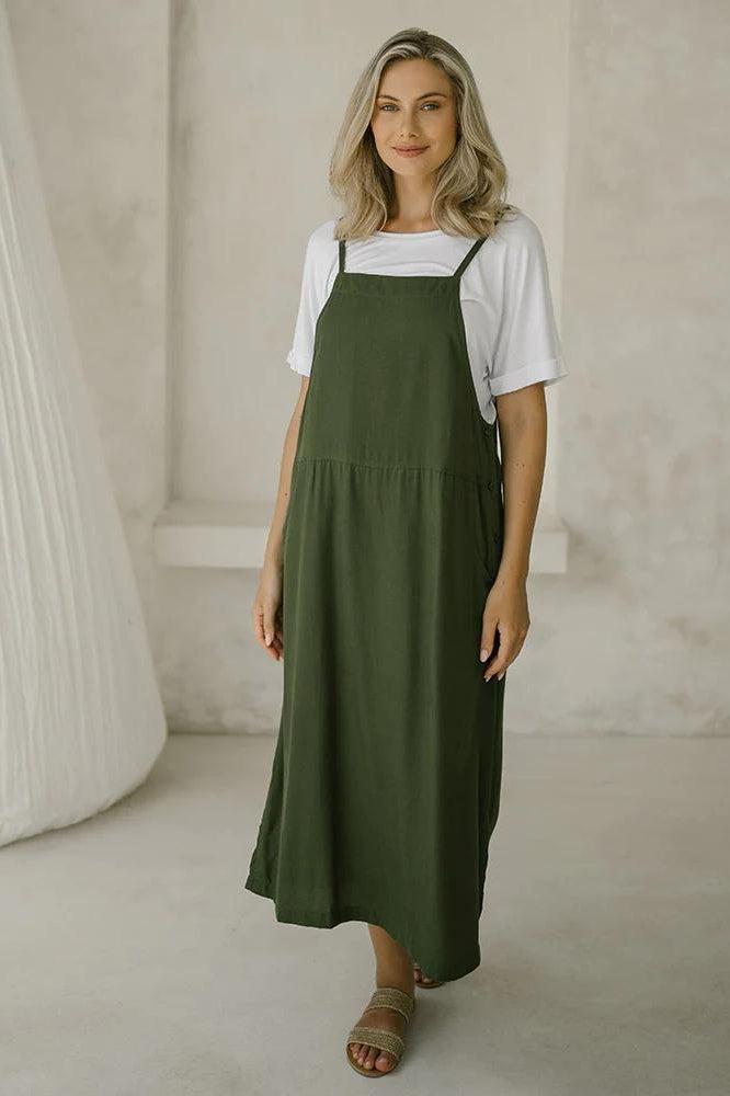 PRE-ORDER Freez Apron Dress Olive From BoxHill