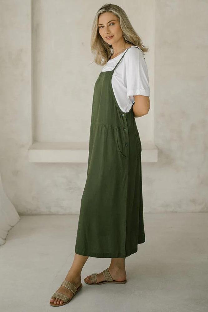 PRE-ORDER Freez Apron Dress Olive From BoxHill