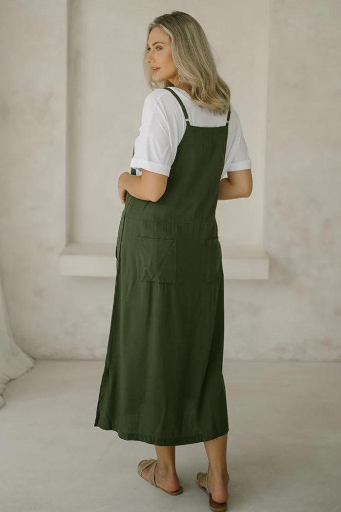 PRE-ORDER Freez Apron Dress Olive From BoxHill
