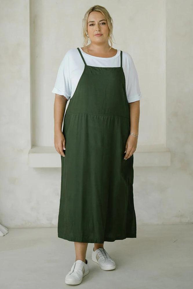 PRE-ORDER Freez Apron Dress Olive From BoxHill