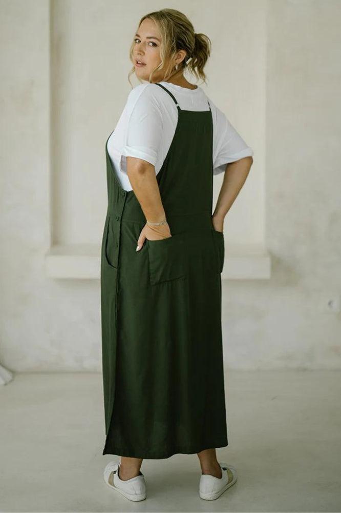 PRE-ORDER Freez Apron Dress Olive From BoxHill