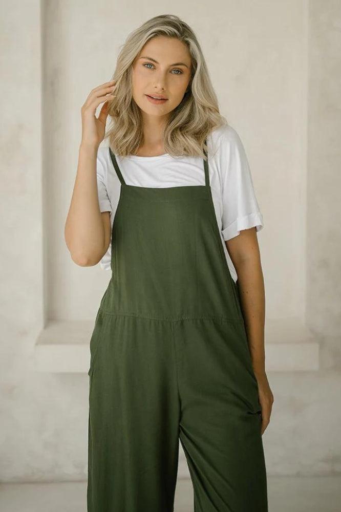 Freez Rayon Overalls Olive From BoxHill