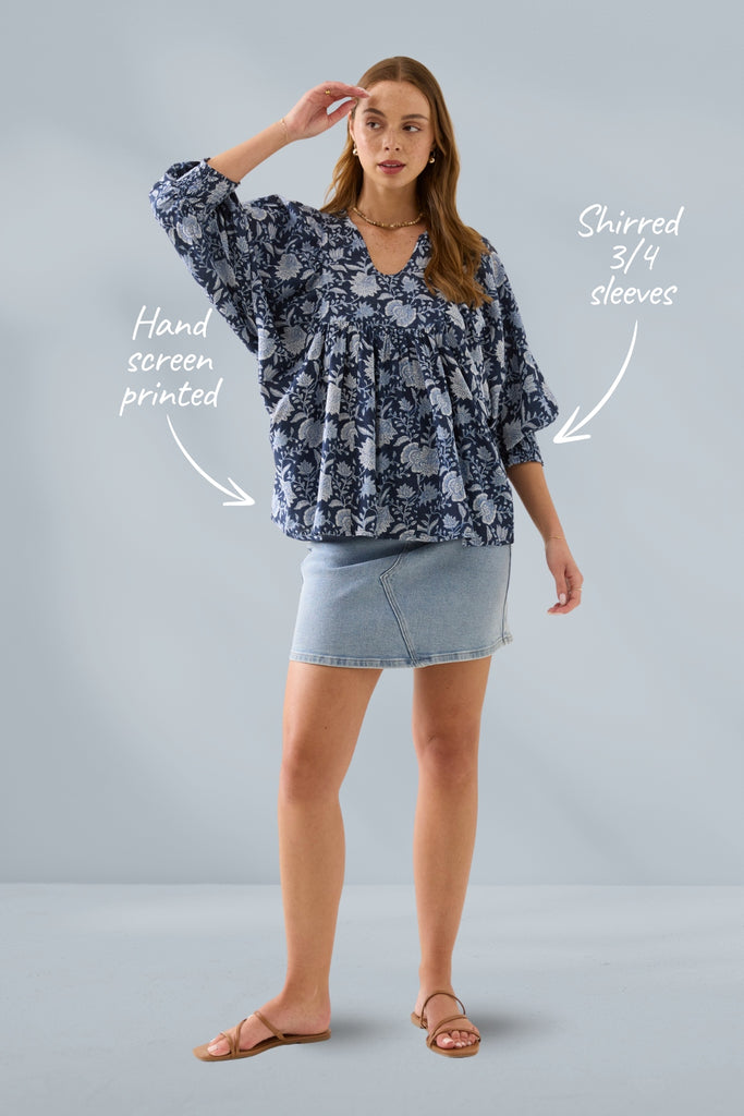 Isle of Mine Wilma Top Navy From BoxHill