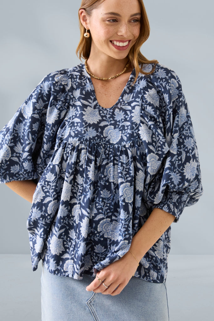 Isle of Mine Wilma Top Navy From BoxHill