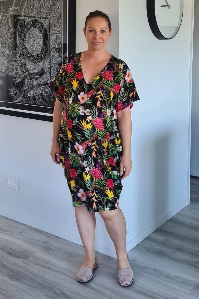 Red Lotus Gaby Dress Tropical Floral Black From BoxHill