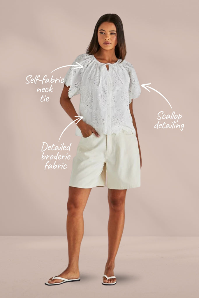 Sass Ani Blouse White From BoxHill