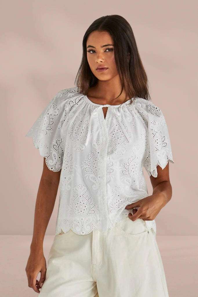 Sass Ani Blouse White From BoxHill