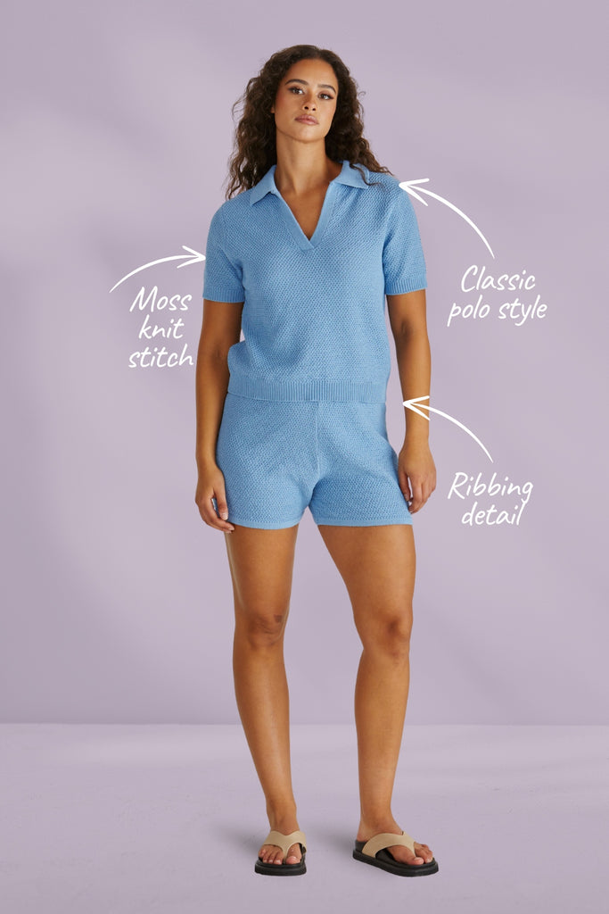Sass Aubrie Knit Polo Blue From BoxHill