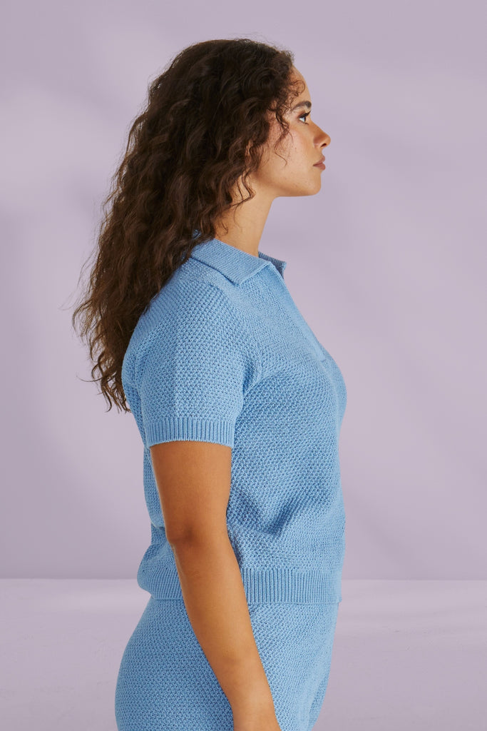 Sass Aubrie Knit Polo Blue From BoxHill