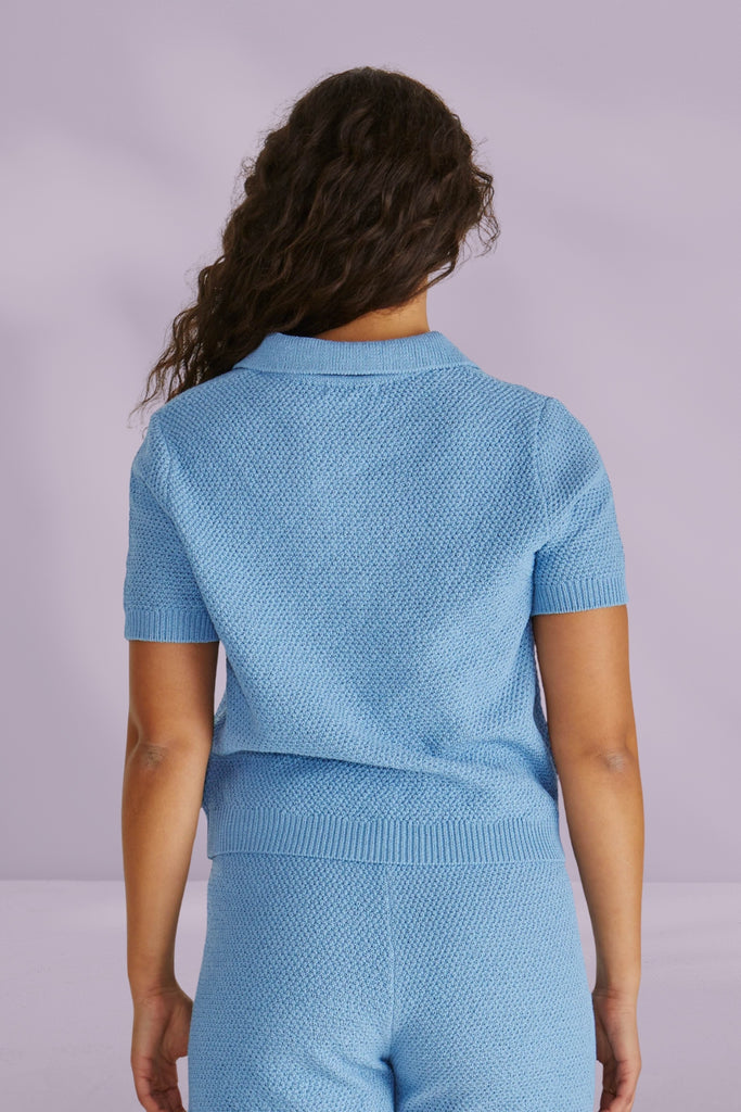 Sass Aubrie Knit Polo Blue From BoxHill