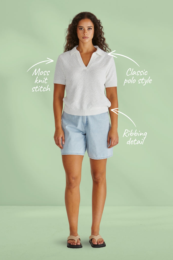 Sass Aubrie Knit Polo White From BoxHill