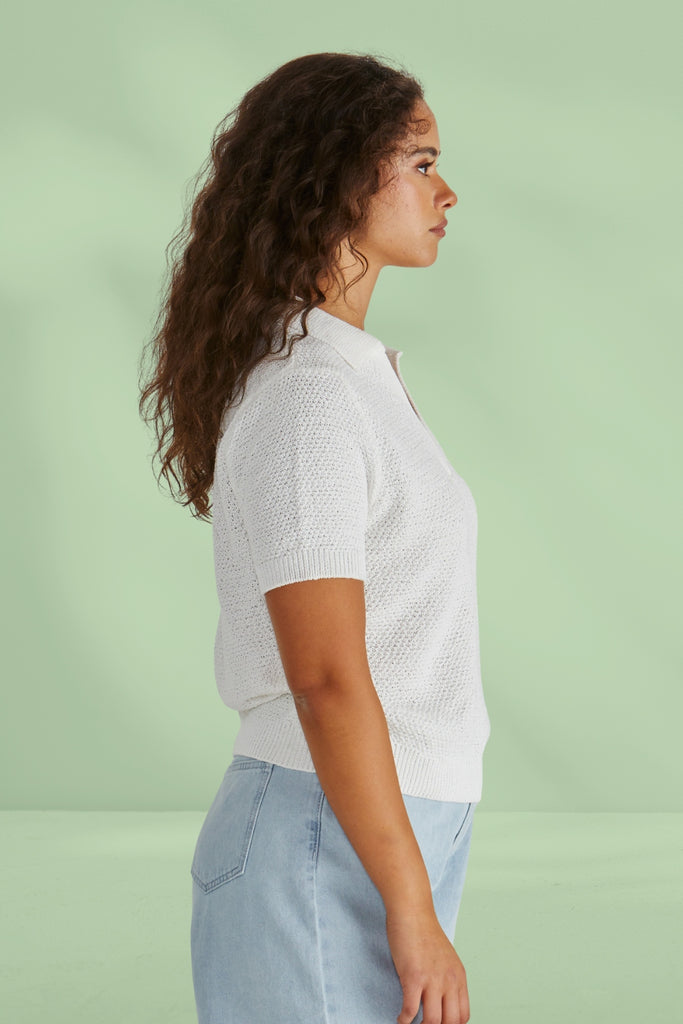 Sass Aubrie Knit Polo White From BoxHill