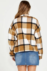 Sass Augusta Cropped Shacket Tan Cream Check From BoxHill