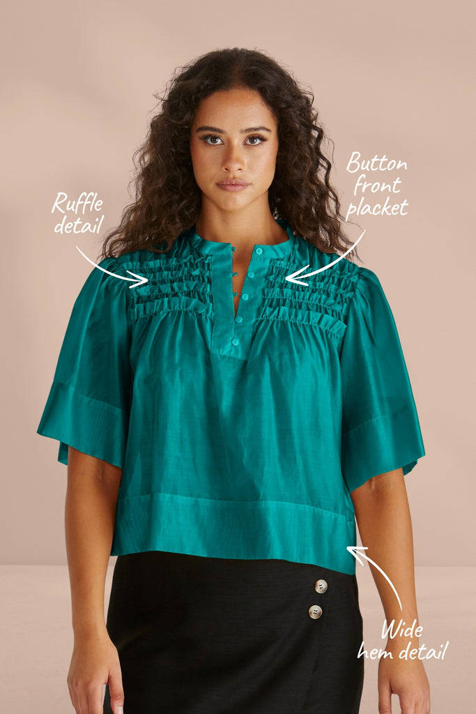 Sass Fillip Ruffle Yoke Blouse Sea Green From BoxHill