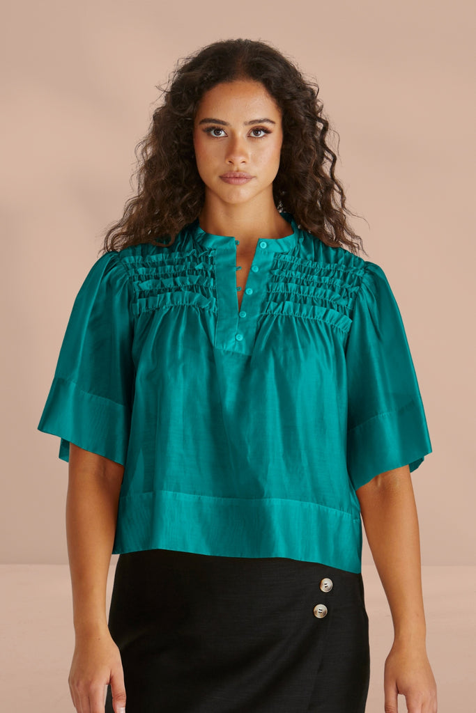 Sass Fillip Ruffle Yoke Blouse Sea Green From BoxHill