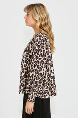 Sass Kylie Shirred Sleeve Top Animal From BoxHill