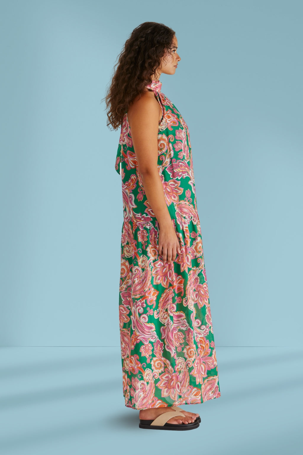 Sass Malia Halter Dress Pink Green Paisley Sass