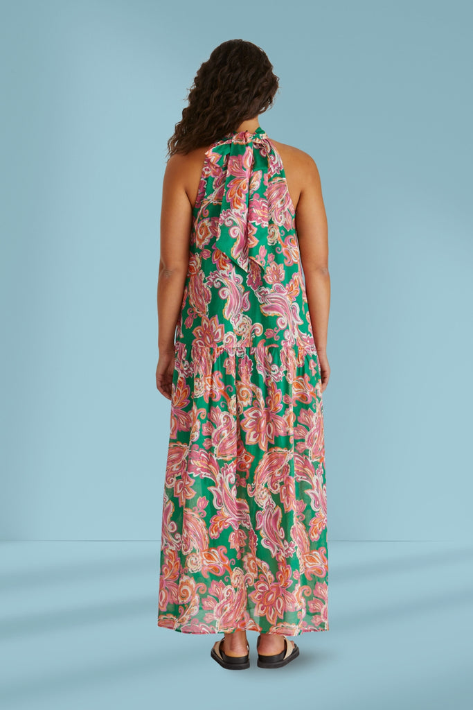 Sass Malia Halter Dress Pink Green Paisley From BoxHill