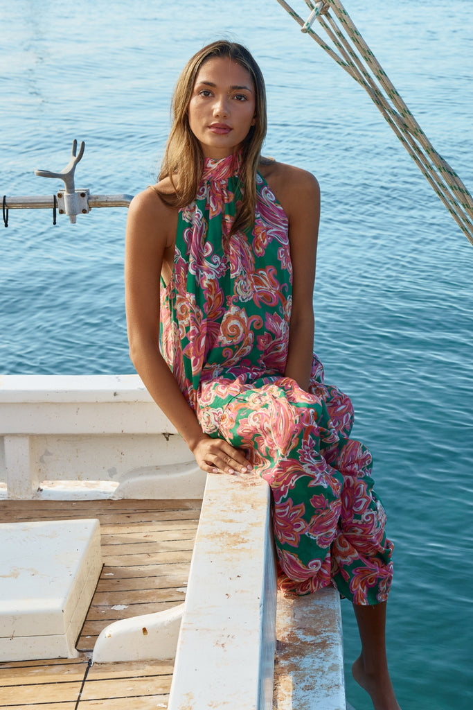 Sass Malia Halter Dress Pink Green Paisley From BoxHill