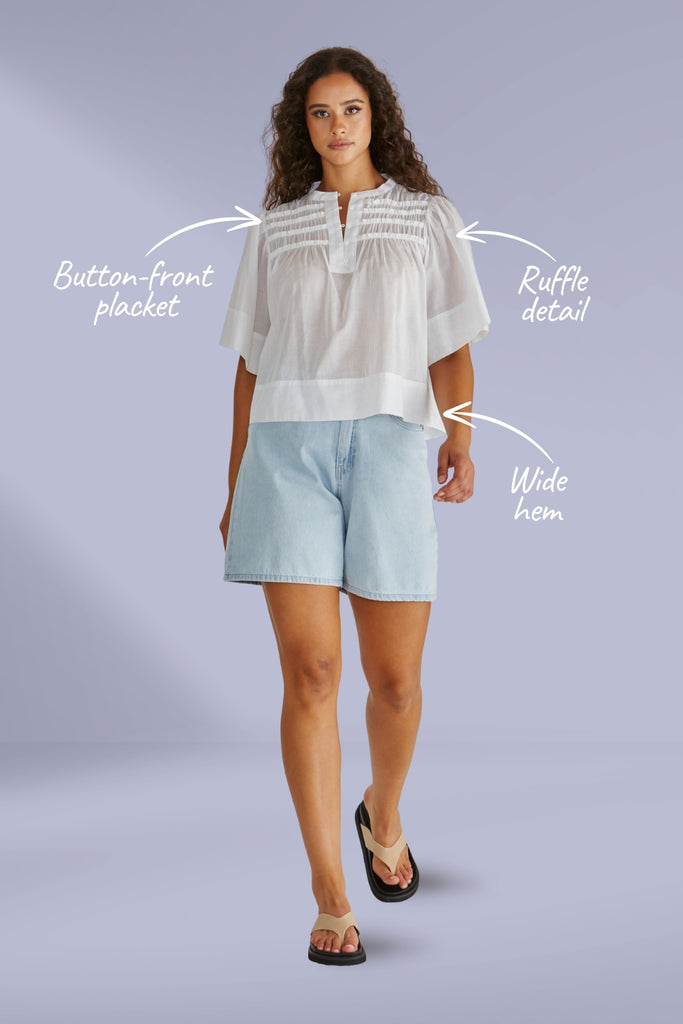 Sass Pammi Ruffle Yoke Blouse White From BoxHill