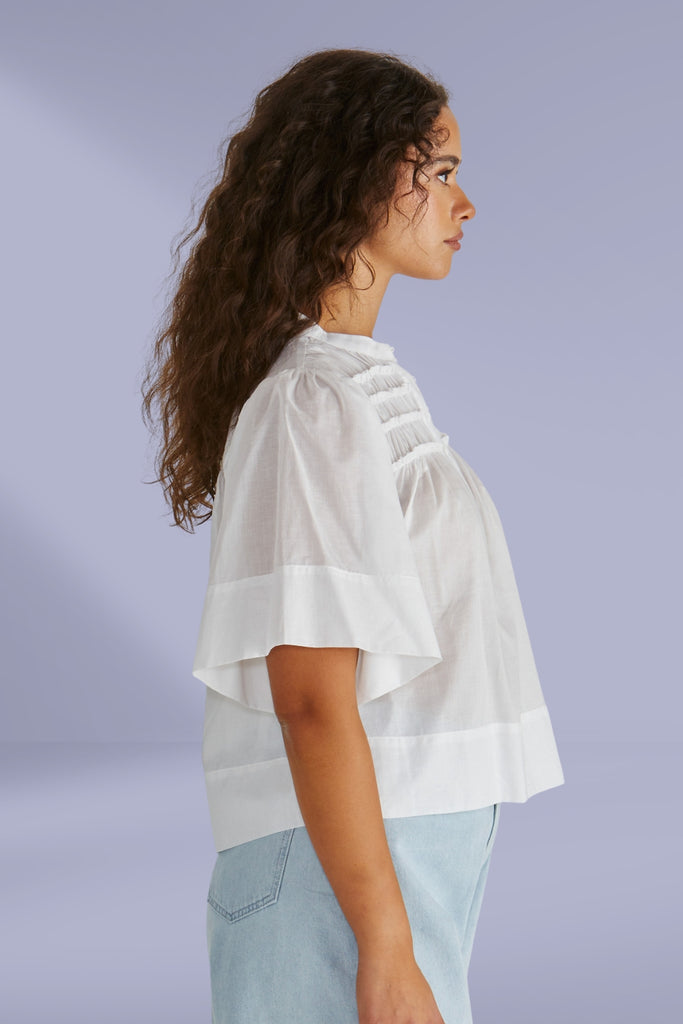 Sass Pammi Ruffle Yoke Blouse White From BoxHill