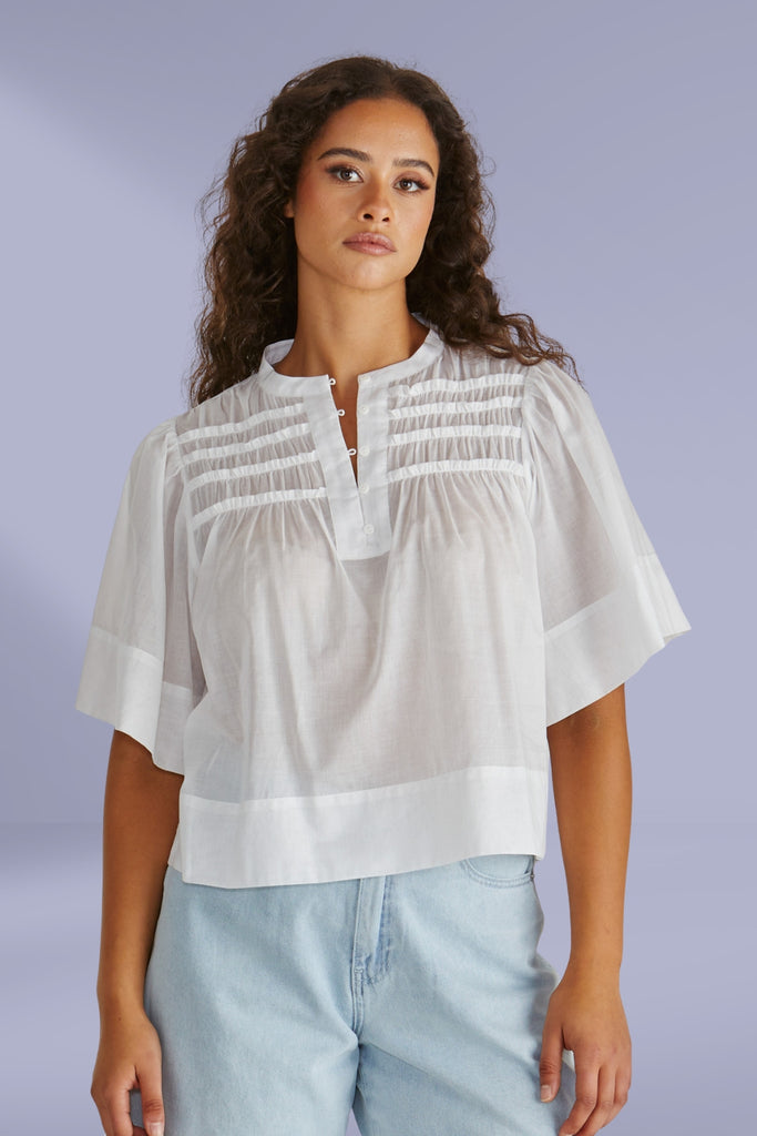 Sass Pammi Ruffle Yoke Blouse White From BoxHill