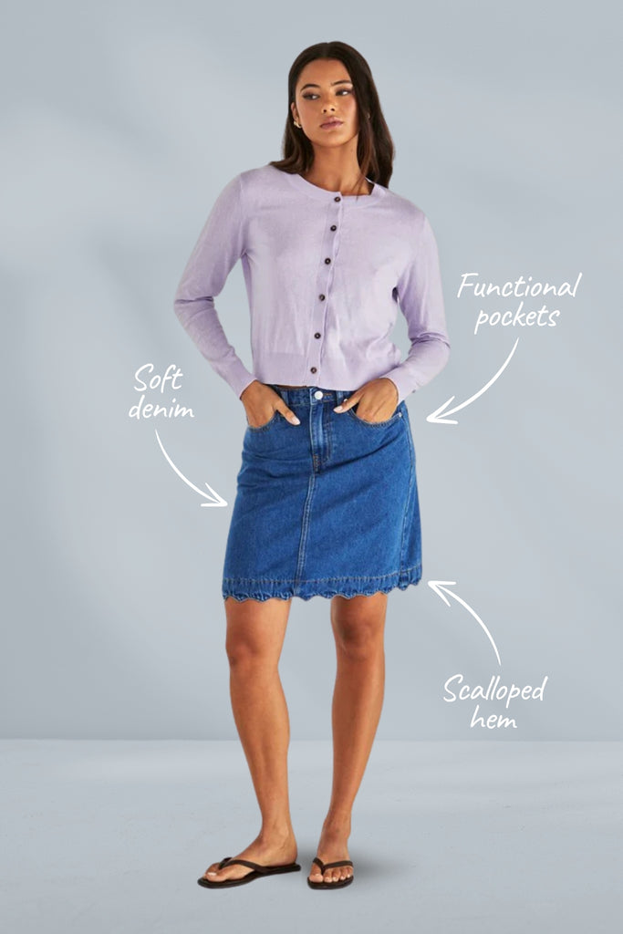 Sass Vale Scalloped Denim Skirt Mid Blue Wash From BoxHill