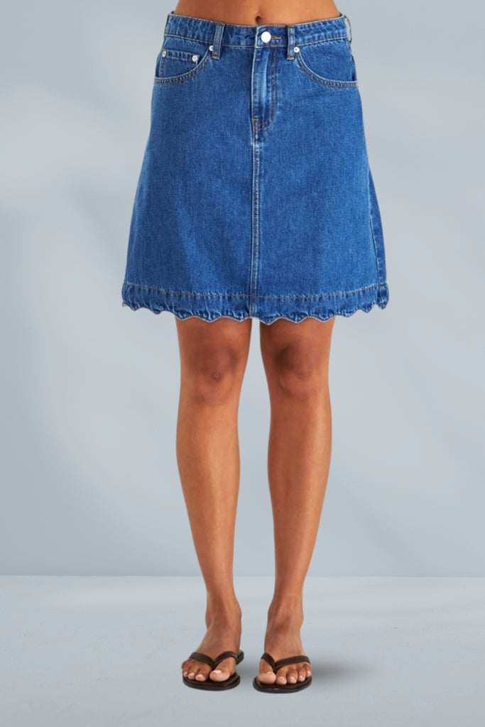 Sass Vale Scalloped Denim Skirt Mid Blue Wash From BoxHill